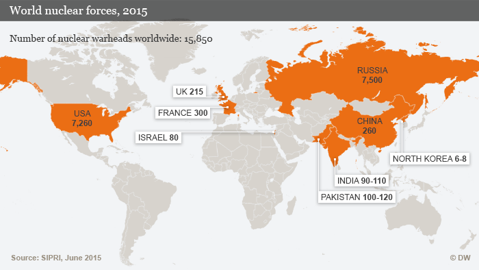 Infografik Stand der Atomwaffenarsenale weltweit 2015 Englisch