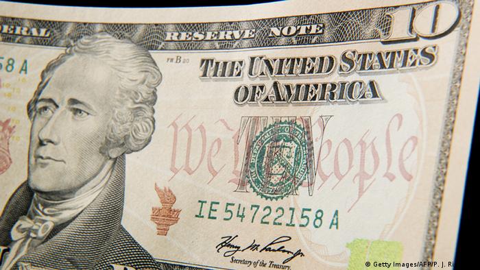 The current ten dollar bill featuring Alexander Hamilton.