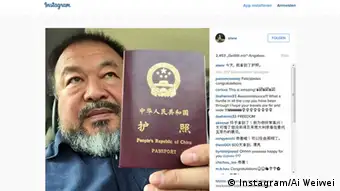 Screenshot Instagram Ai Weiwei Reisepass