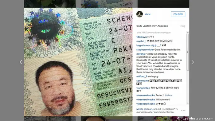 Screenshot von Ai Weiweis Instagram-Channel