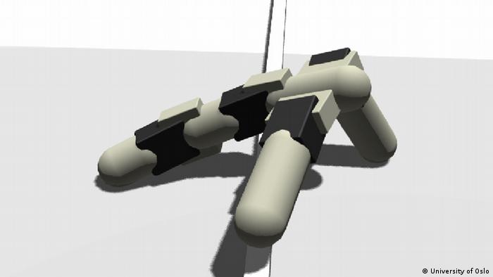 A 3D computer-generated model of a stick-legged robot