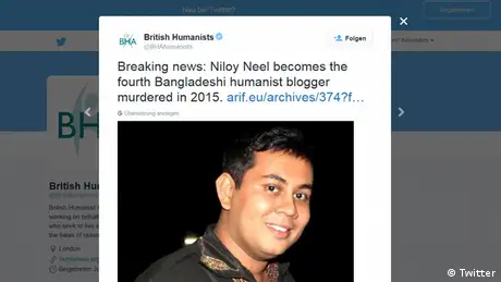 Niloy Neel Screenshot Twitter Blogger Mord Bangladesch 