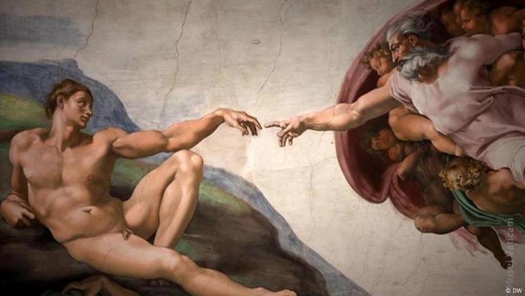 painting of god touching adam finger