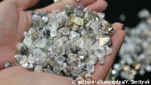 MIRNY, RUSSIA. APRIL 21, 2015. Hands full of diamonds in a review room at the Diamond Sorting Center of Russia's ALROSA diamond mining company. Yuri Smityuk/TASS