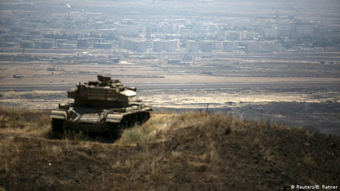 Israeli tank on the Golan Heights at the Syrian border