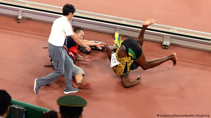 Usain Bolt Zusammenstoß Kameramann Peking IAAF Championship Bird´s Nest China