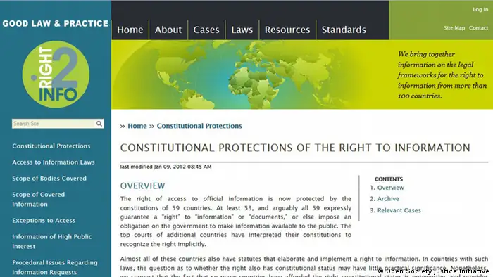 Screenshot der Webseite right2info.org der Open Society Justice Initiative