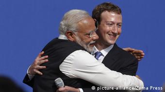 Facebook founder Mark Zuckerberg hugs India's PM Modi