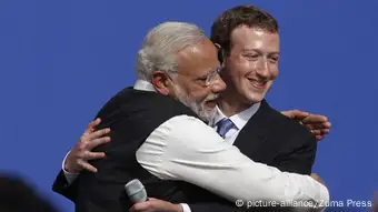 Facebook founder Mark Zuckerberg hugs India's PM Modi