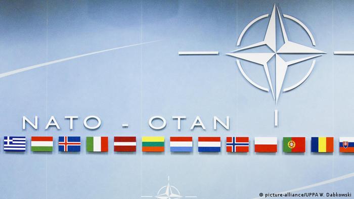 Эмблема НАТО и флаги стран-союзников