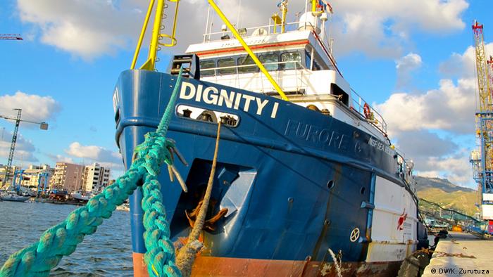 The Dignity 1 at Sicily's port of Trapani