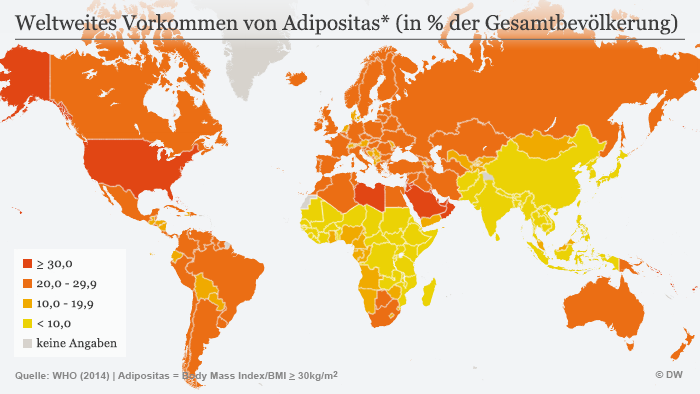 Infografik Verbreitung von Fettleibigkeit weltweit Deutsch