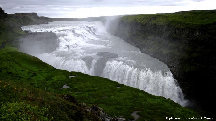 Iceland, aerial view of the Gullfoss waterfalls