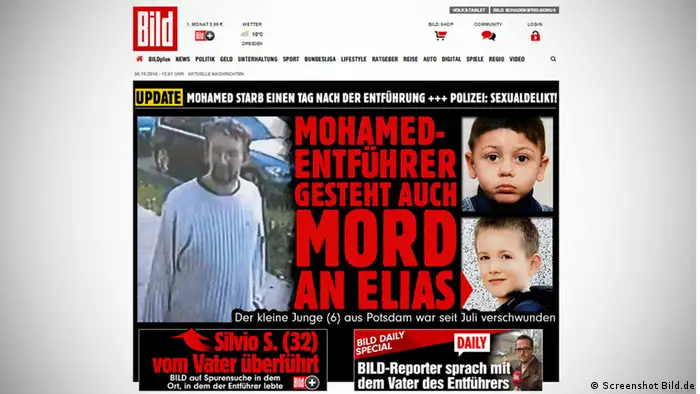 Screenshot BILD.de 30.10.2015 Ermordung Flüchtlingsjunge Mohamed