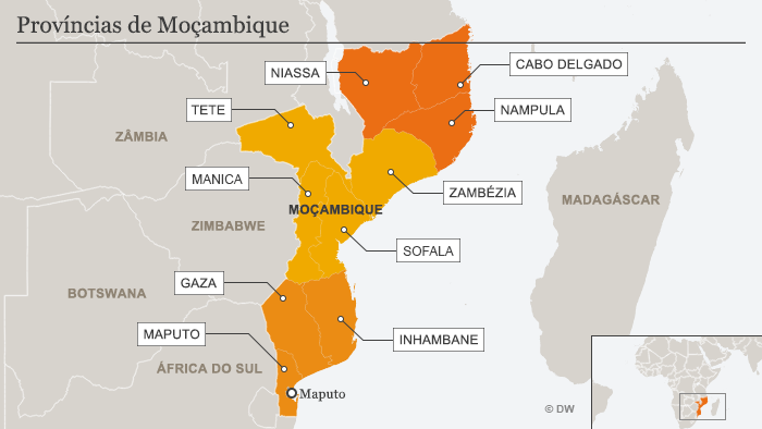 Infografik Karte Mosambiks Provinzen Portugiesisch