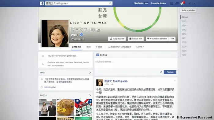 Screenshot Tsai Ing-wen Facebookseite
