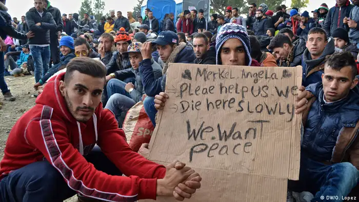 Griechenland Idomeni Flüchtlingslager Plakat Angela Merkel