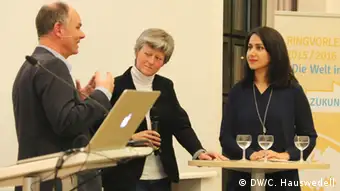 Holger Hank, Prof. Bettina Schlüter and moderator Merjam Wakili (photo: DW Akademie/Nadine Wojcik).