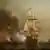 El buque español San José explota en llamas tras ataques de naves inglesas el 8 de junio de 1708, frente a costas de Colombia.
