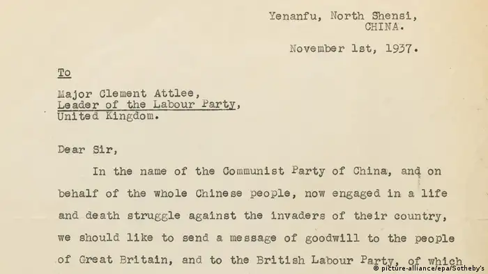 Großbritannien Brief von Mao verkauft bei Sotheby's Auktion in London