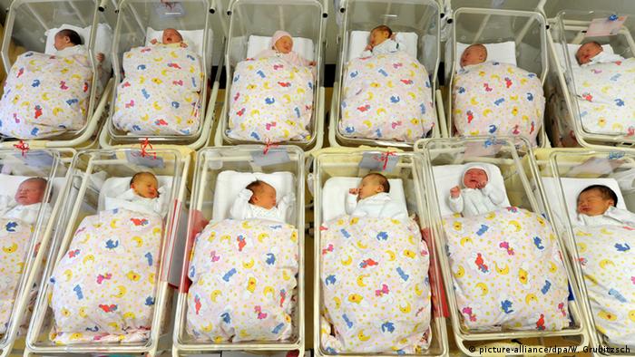 Babies in the newborn facility at a hospital in Halle