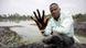 A man showing his hand dirty with oil after plunging it in the Niger Delta A man showing his hand dirty with oil after plunging it in the Niger Delta