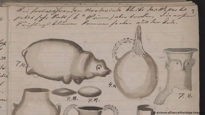 Heinrich Schliemann's diary, shows sketches of his discoveries