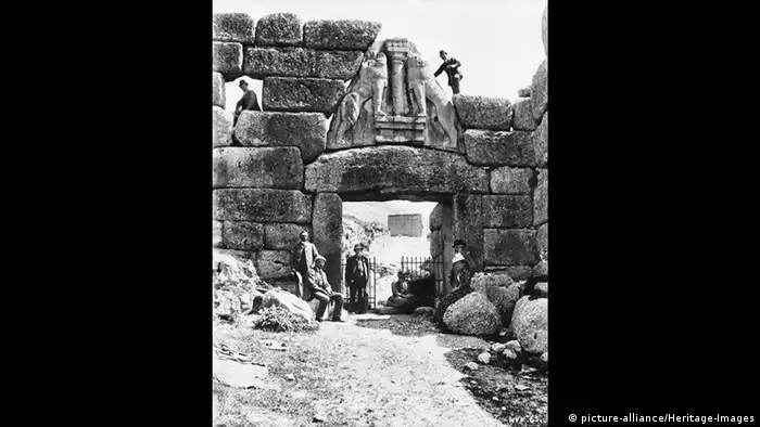 Wilhelm Dörpfeld and Heinrich Schliemann at the Lion Gate of Mycenae.