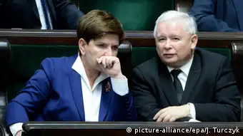 Polen Beata Szydlo und Jaroslaw Kaczynski im Parlament