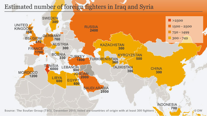Karte Foreign Fighters in Syria and Iraq