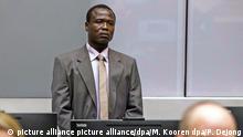 21.1.2016 epa05115419 Dominic Ongwen of Uganda sits in the courtroom of the International Criminal Court (ICC) during the confirmation of charges in the Hague, the Netherlands 21 January 2016. The former commander in Uganda's Lord's Resistance Army rebel group is facing some 70 war crimes charges brought forward by the ICC. EPA/MICHAEL KOOREN / POOL +++(c) dpa - Bildfunk+++ picture alliance/dpa/M. Kooren