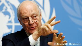 The UN envoy to Syria, Staffan de Mistura gestures with his Hands.