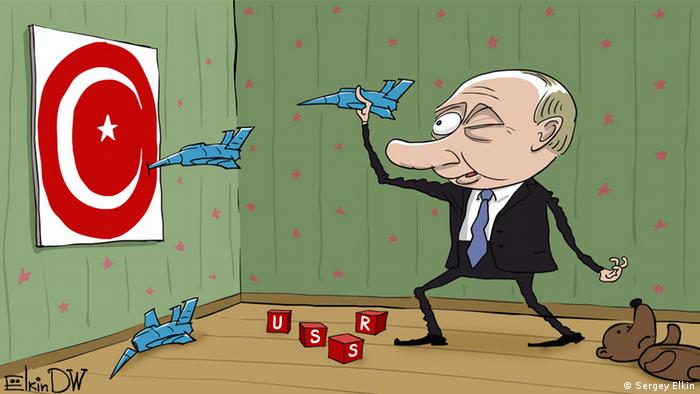 Владимир Путин метает дротики в мишень в виде турецкого флага