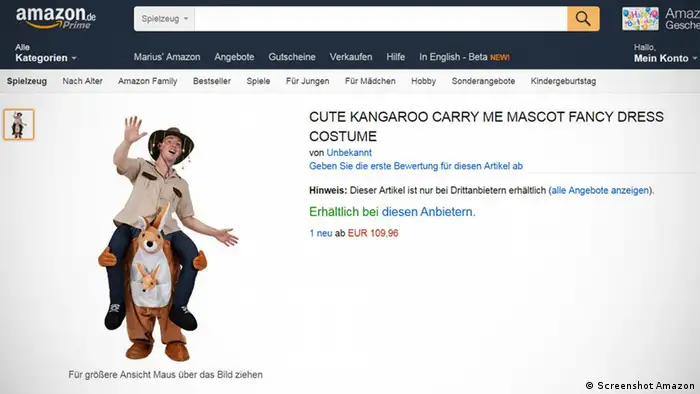 Screenshot Amazon Huckepack Kostüm