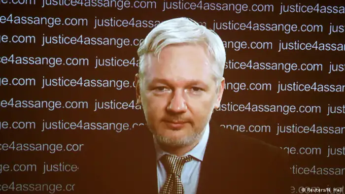 Großbritannien Assange PK vie Skype Screenshot