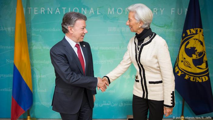 IMF Christine Lagarde und Kolumbiens Präsident Juan Manuel Santos
