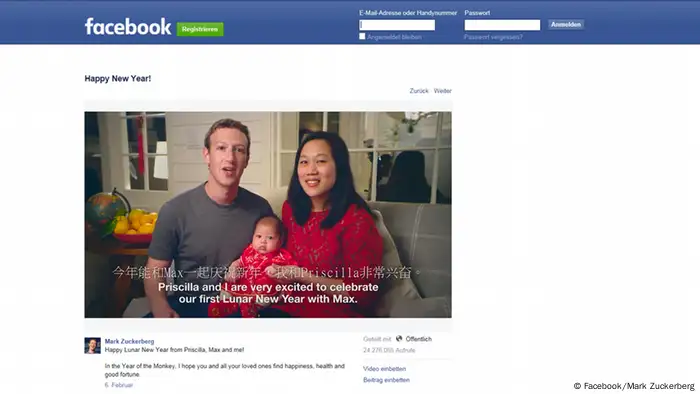 Facebook Screenshot Mark Zuckerberg Chinesisches Neujahrsfest 