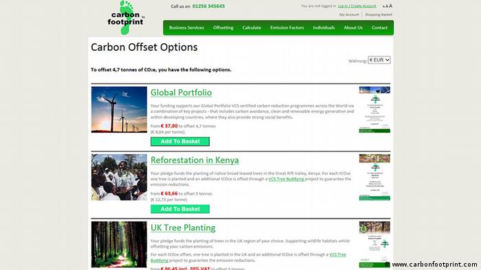 Screenshot Carbon Offsetting Company Carbonfootprint.com