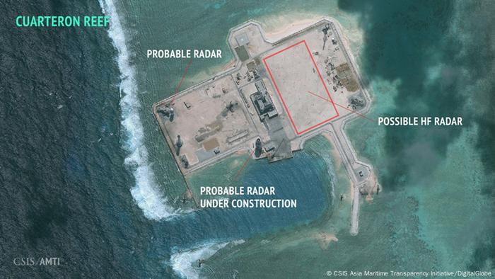 China Spratly-Inseln Luftaufnahmen von chinesischen Radar-Anlagen 