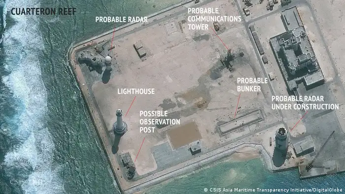 China Spratly-Inseln Luftaufnahmen von chinesischen Radar-Anlagen