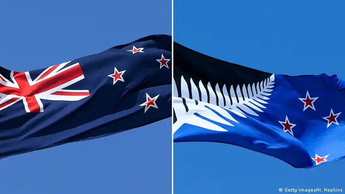A New zealand flag (L) and the proposer silver fern flag (R) (Getty Images/H. Hopkins)