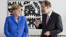 08.03.2016+++++++German Chancellor Angela Merkel meets with United Nations Secretary General Ban Ki-moon in the Chancellery in Berlin, Germany, March 8, 2016. REUTERS/Bundesregierung/Sandra Steins/Handout via Reuters ATTENTION EDITORS - THIS PICTURE WAS PROVIDED BY A THIRD PARTY. REUTERS IS UNABLE TO INDEPENDENTLY VERIFY THE AUTHENTICITY, CONTENT, LOCATION OR DATE OF THIS IMAGE. (c) Reuters//Bundesregierung/S.Steins