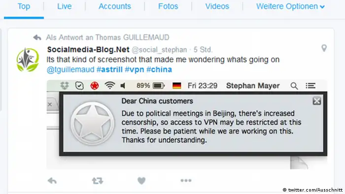 Screenshot Twitter Astrill, paid VPN service provider