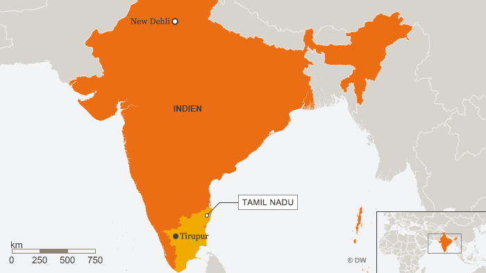 Karte Indien mit Region Tamil Nadu
