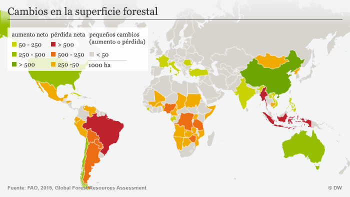 Infografik Veränderung Waldflächen Weltweit 2010 - 2015 Spanisch