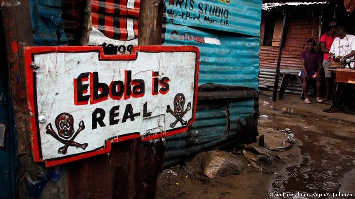 A sign warning Liberians that Ebola is real put up during the epidemic in 2014