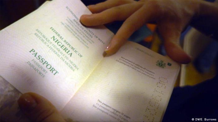 A close-up of a Nigerian passport