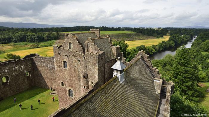 An aerial view of Doune Castle in Scotland.