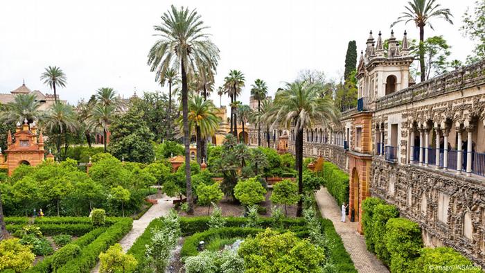 The lush gardens of Alcázar de Seville.