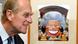 Großbritannien Prinz Philip und Karikatur von Queen Elizabeth II Großbritannien Prinz Philip und Karikatur von Queen Elizabeth II